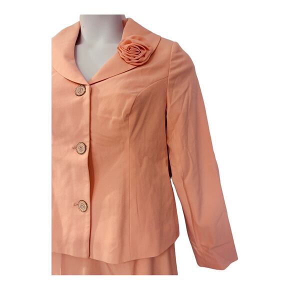 Midnight Velvet Ruffle Rosette Peach Fuzz Formal Wedding Church Midi Skirt Suit - Picture 7 of 14